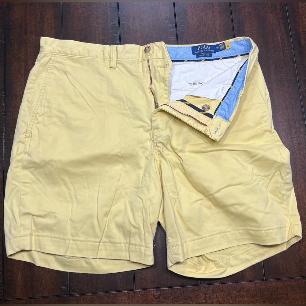 Polo by Ralph Lauren Men's Light Yellow Flat Front Shorts